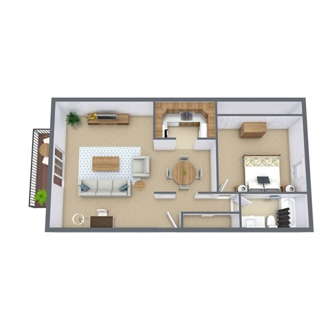 Floor plan for 1 bed, 1 bath, 820 sqft